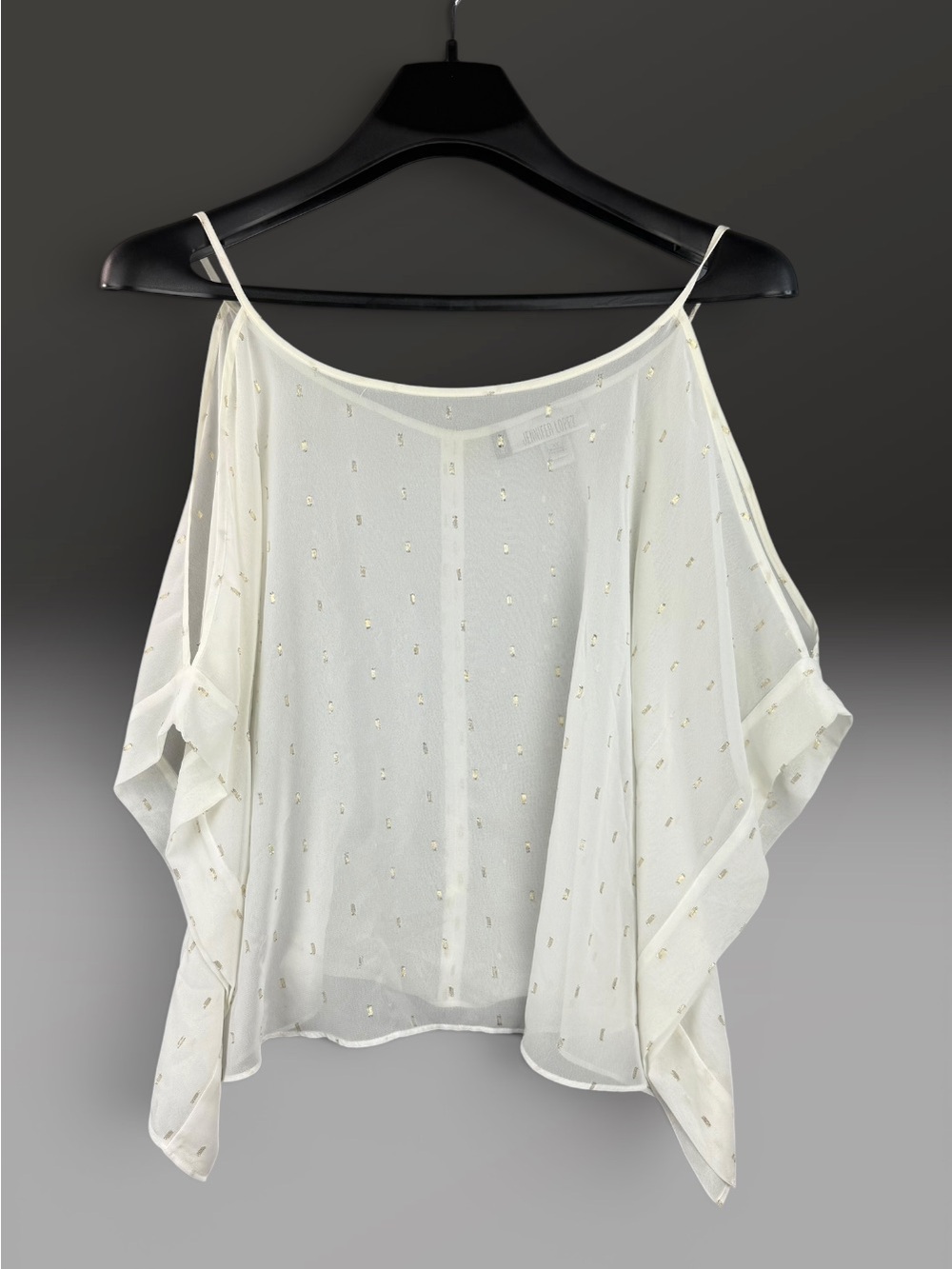Jennifer Lopez Lightweight Ivory Gold-Accent Sheer Flutter Sleeve Top